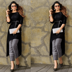 Asymmetric Kurti In Black Color In Reyon Fabric